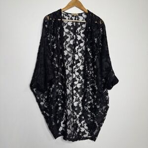 Democracy Kimono Women S Black Floral Lace Cardigan Sheer Whimsigoth Cover Up